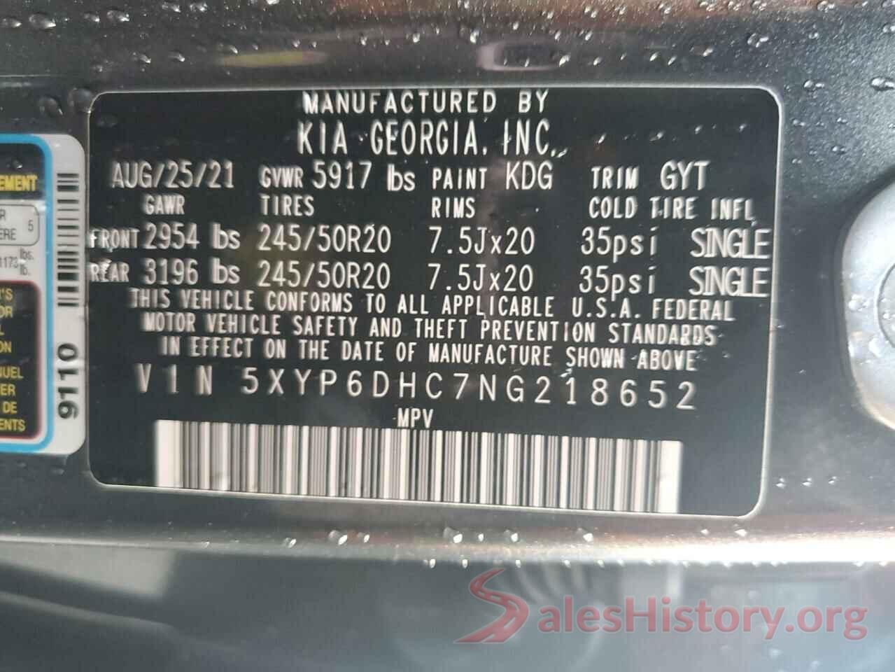 5XYP6DHC7NG218652 2022 KIA TELLURIDE