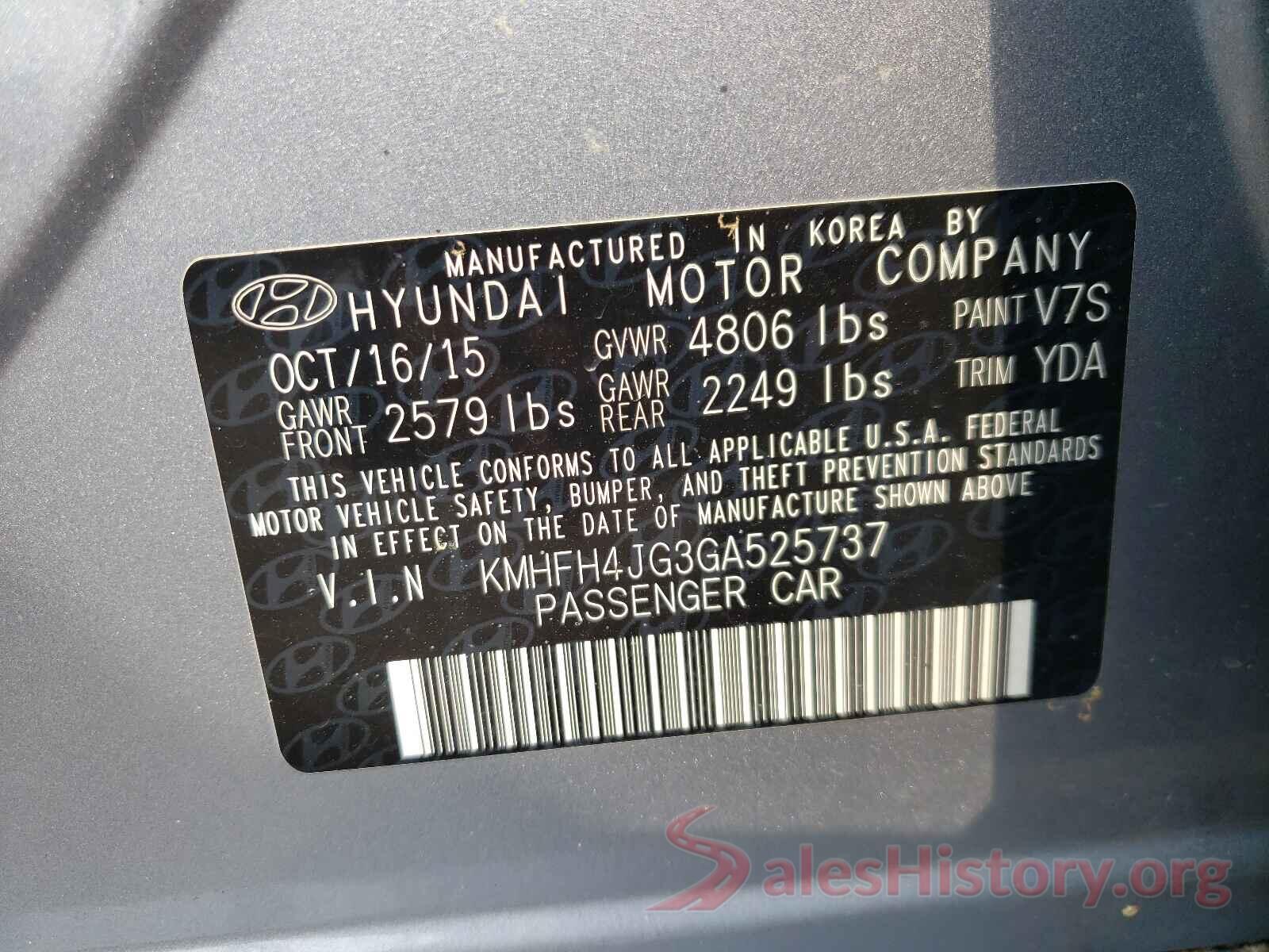 KMHFH4JG3GA525737 2016 HYUNDAI AZERA