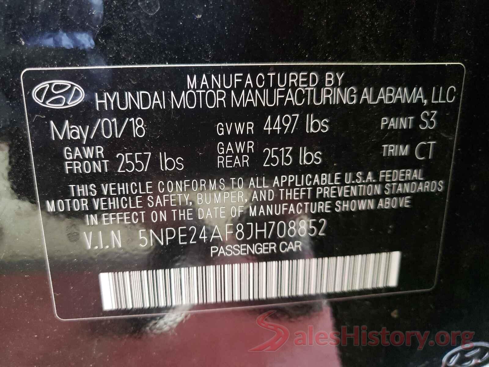 5NPE24AF8JH708852 2018 HYUNDAI SONATA