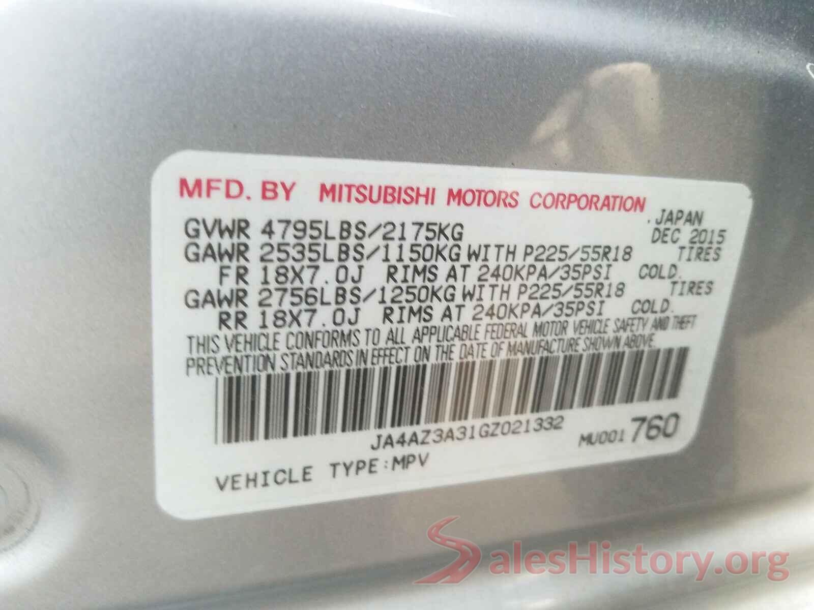 JA4AZ3A31GZ021332 2016 MITSUBISHI OUTLANDER