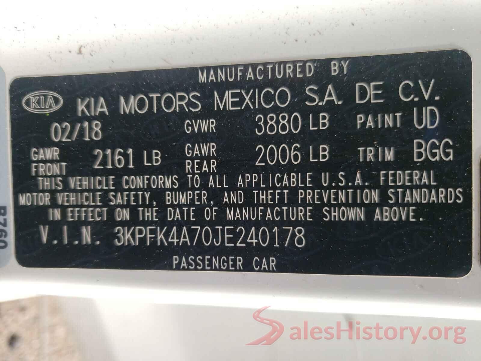 3KPFK4A70JE240178 2018 KIA FORTE