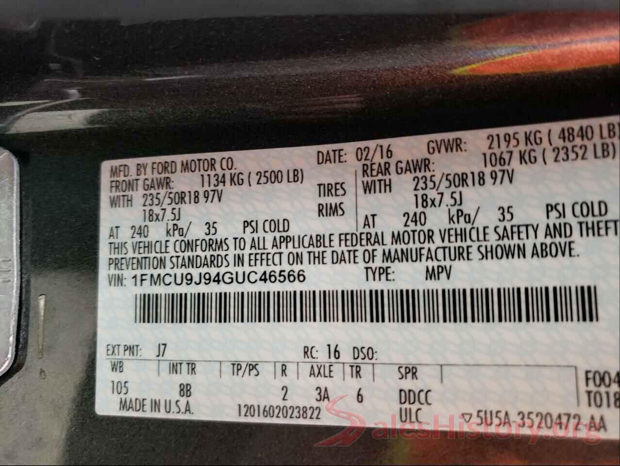 1FMCU9J94GUC46566 2016 FORD ESCAPE