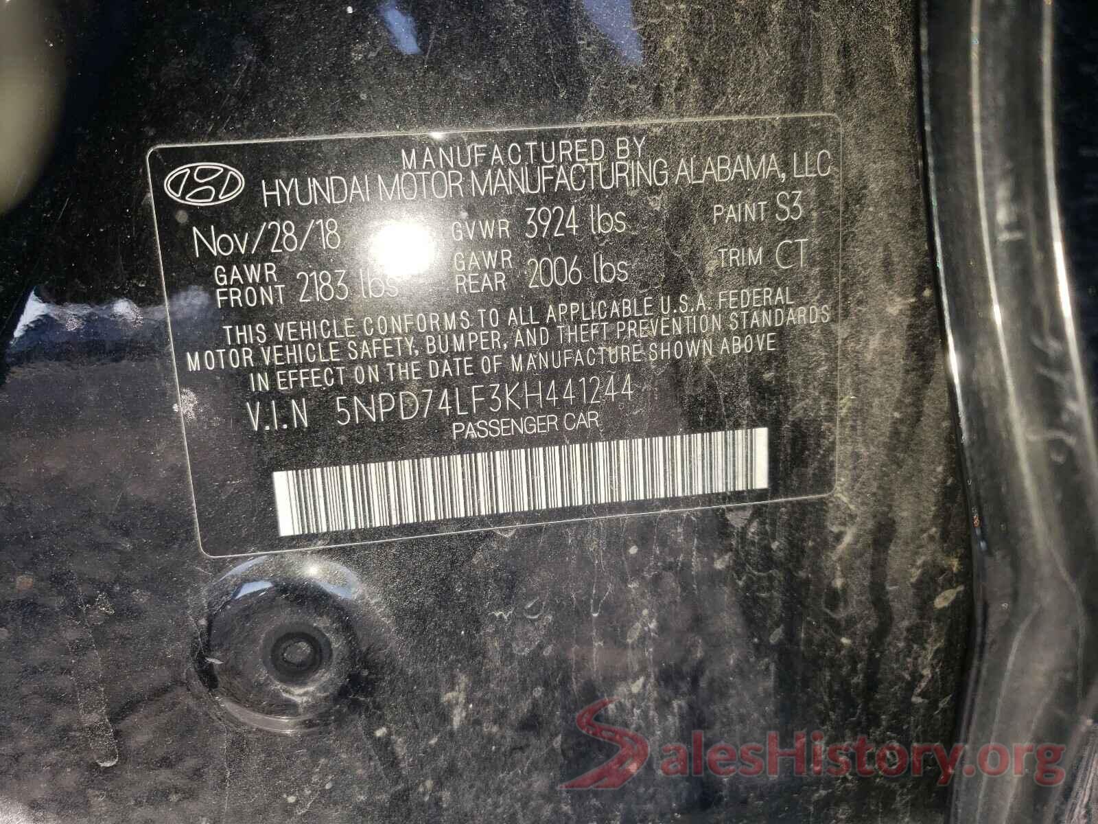 5NPD74LF3KH441244 2019 HYUNDAI ELANTRA