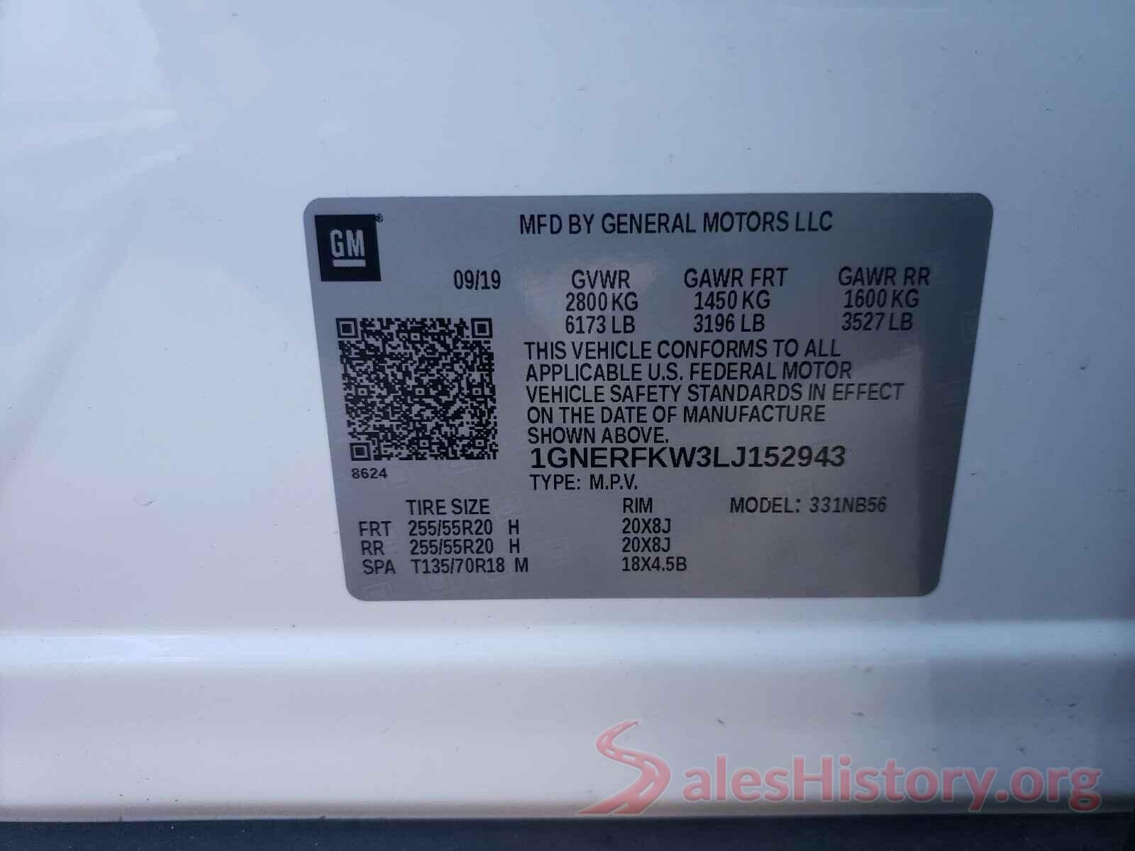 1GNERFKW3LJ152943 2020 CHEVROLET TRAVERSE