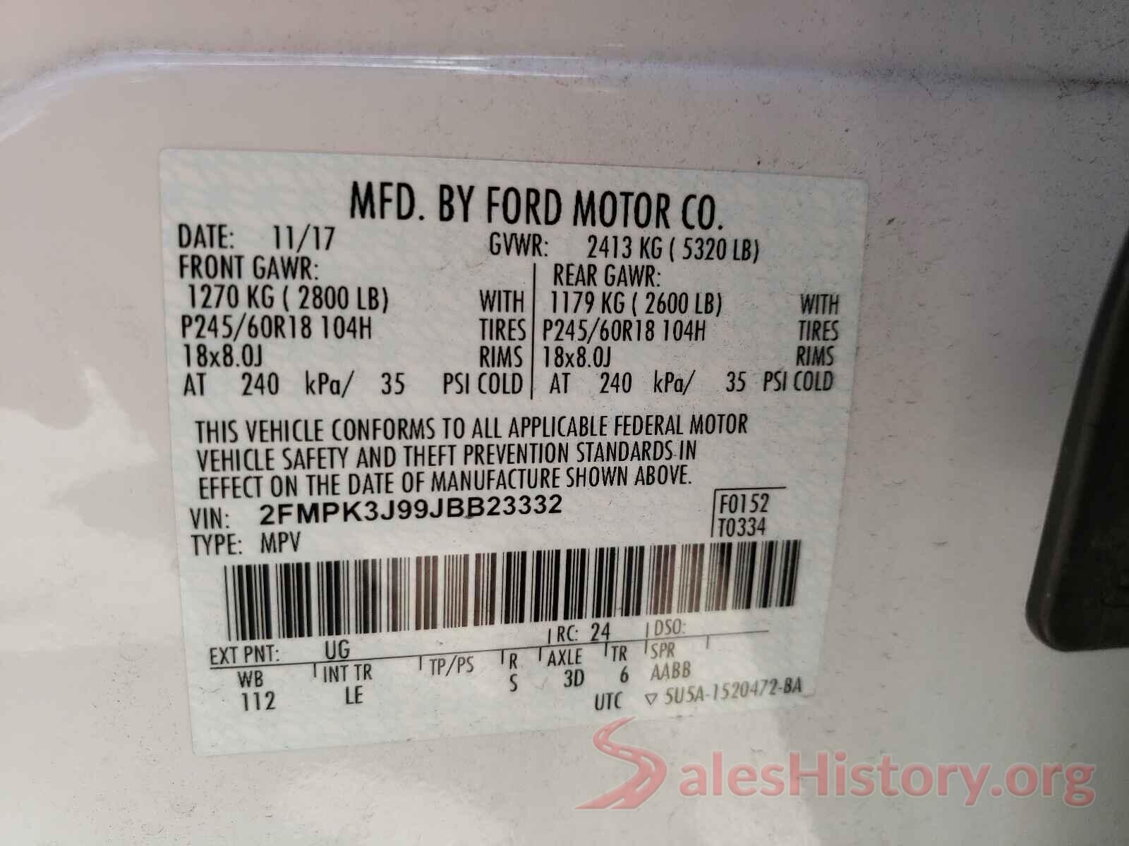 2FMPK3J99JBB23332 2018 FORD EDGE