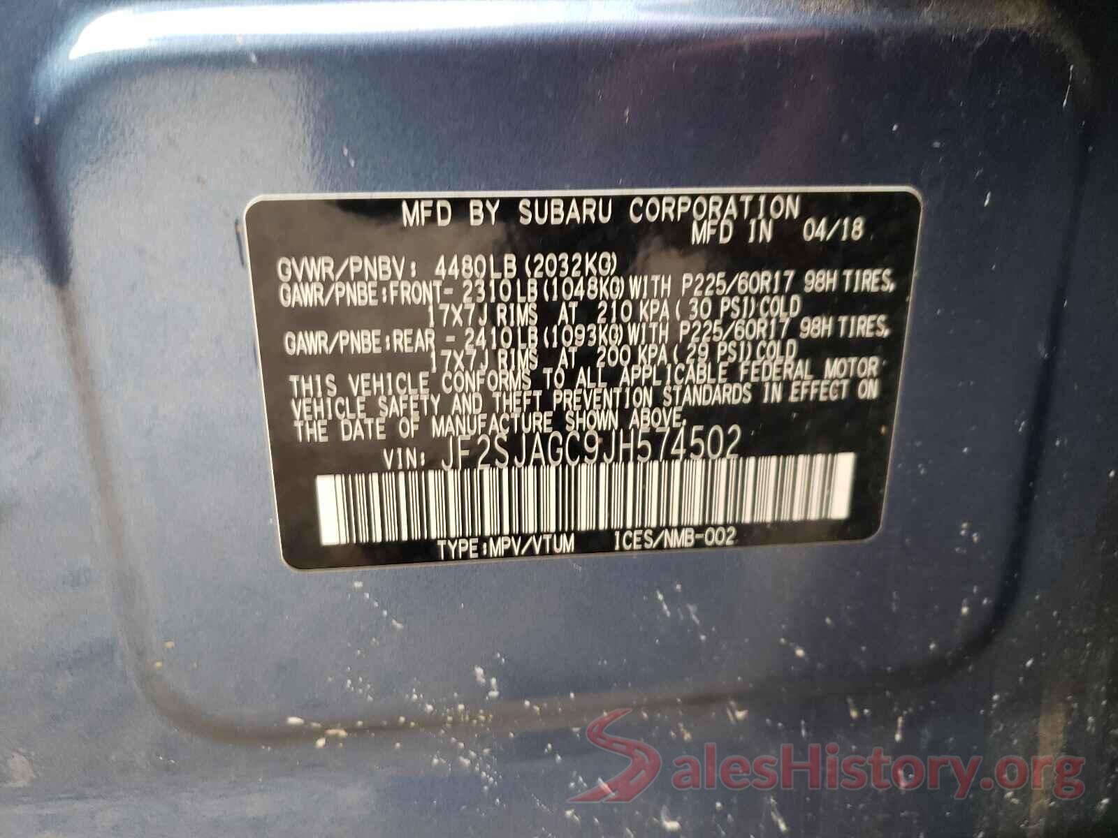 JF2SJAGC9JH574502 2018 SUBARU FORESTER