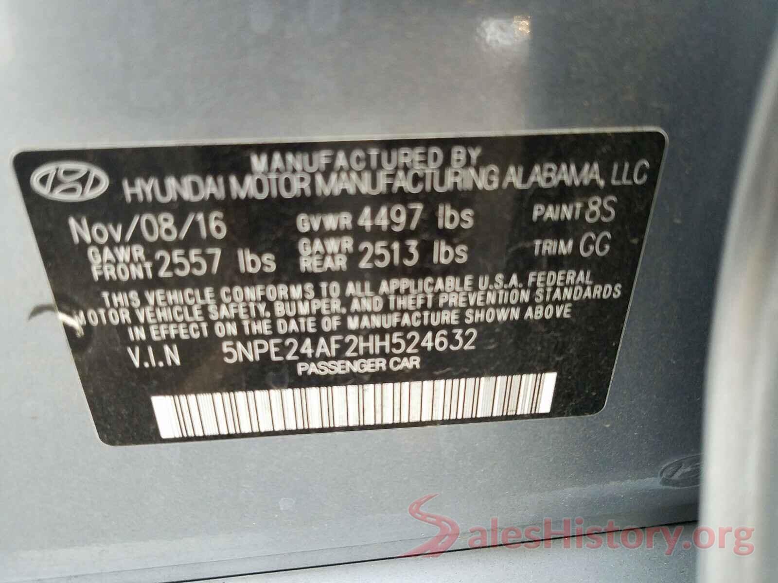 5NPE24AF2HH524632 2017 HYUNDAI SONATA