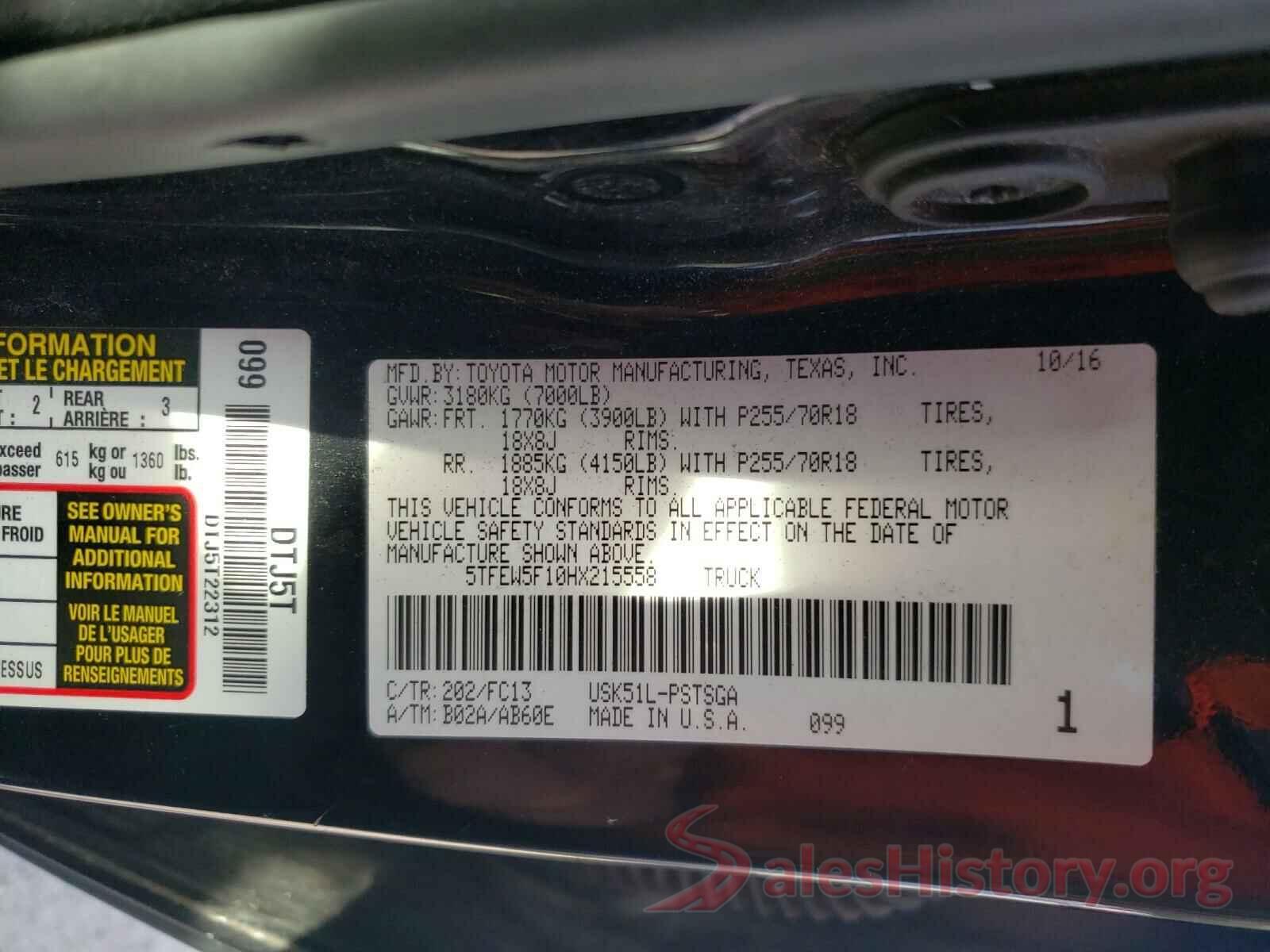 5TFEW5F10HX215558 2017 TOYOTA TUNDRA