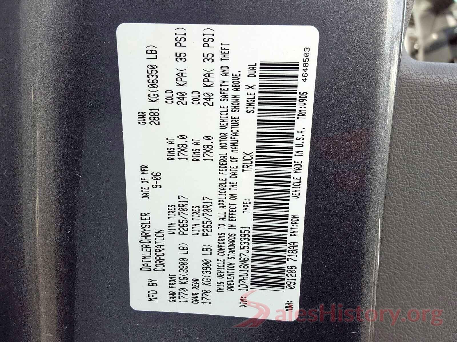 1D7HU16N67J533951 2007 DODGE RAM 1500 S