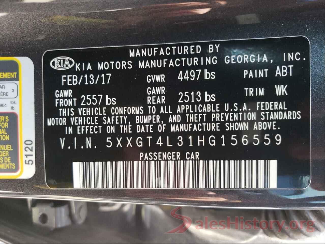 5XXGT4L31HG156559 2017 KIA OPTIMA