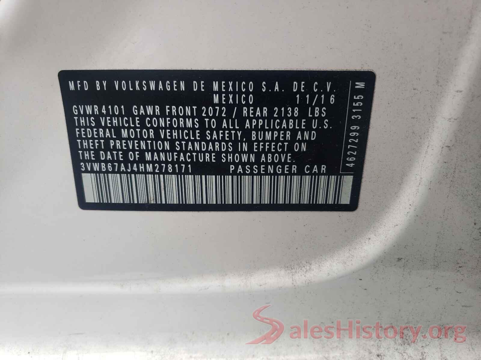 3VWB67AJ4HM278171 2017 VOLKSWAGEN JETTA