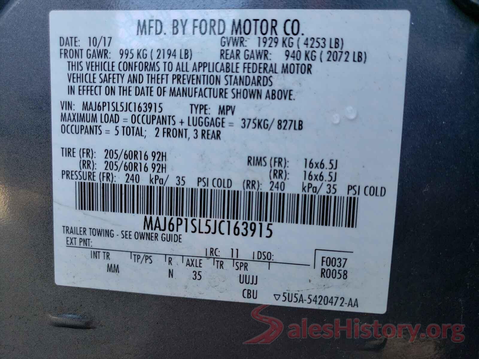 MAJ6P1SL5JC163915 2018 FORD ALL OTHER