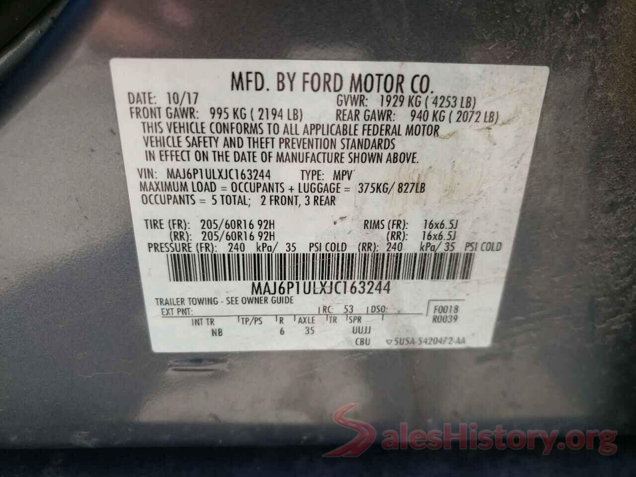 MAJ6P1ULXJC163244 2018 FORD ECOSPORT