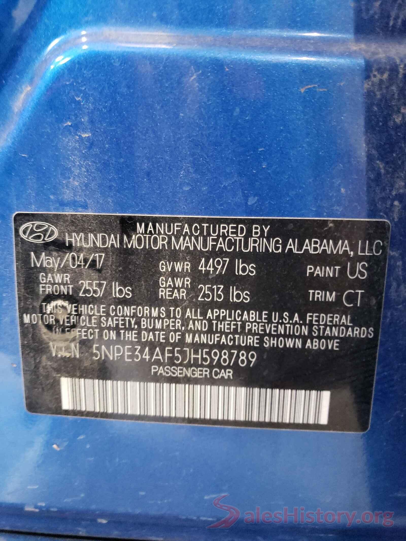 5NPE34AF5JH598789 2018 HYUNDAI SONATA