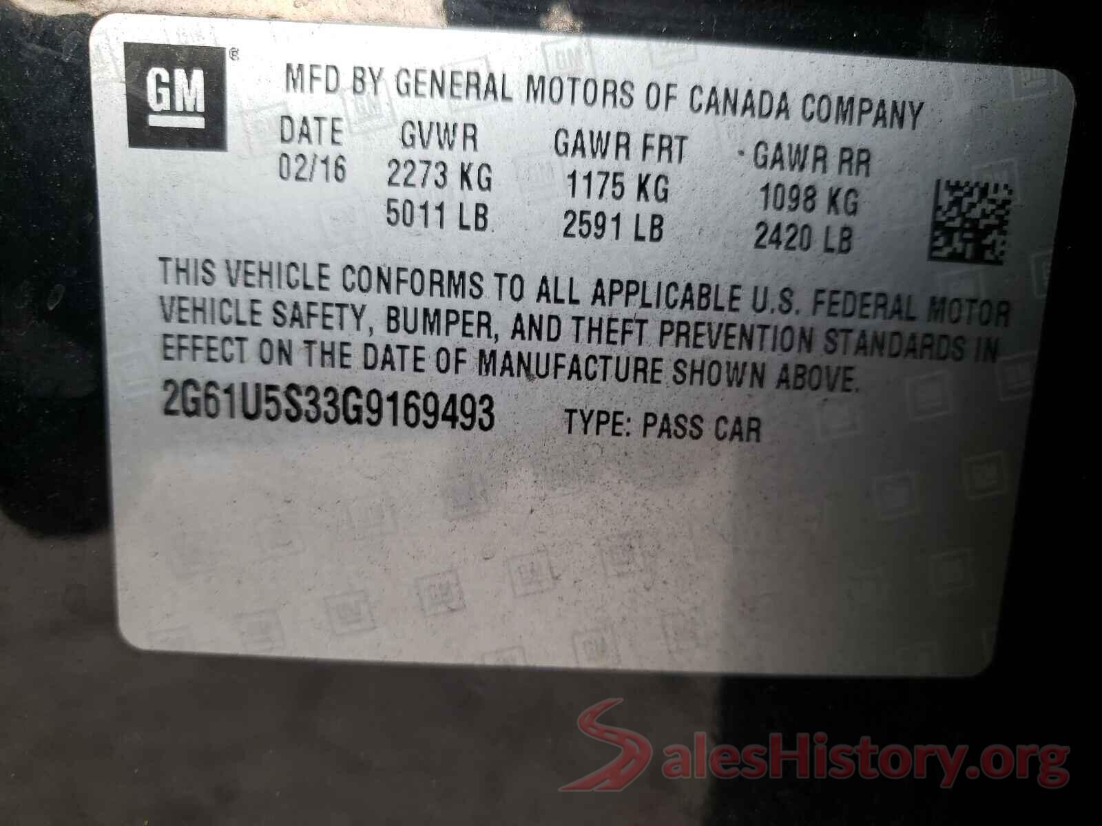 2G61U5S33G9169493 2016 CADILLAC XTS