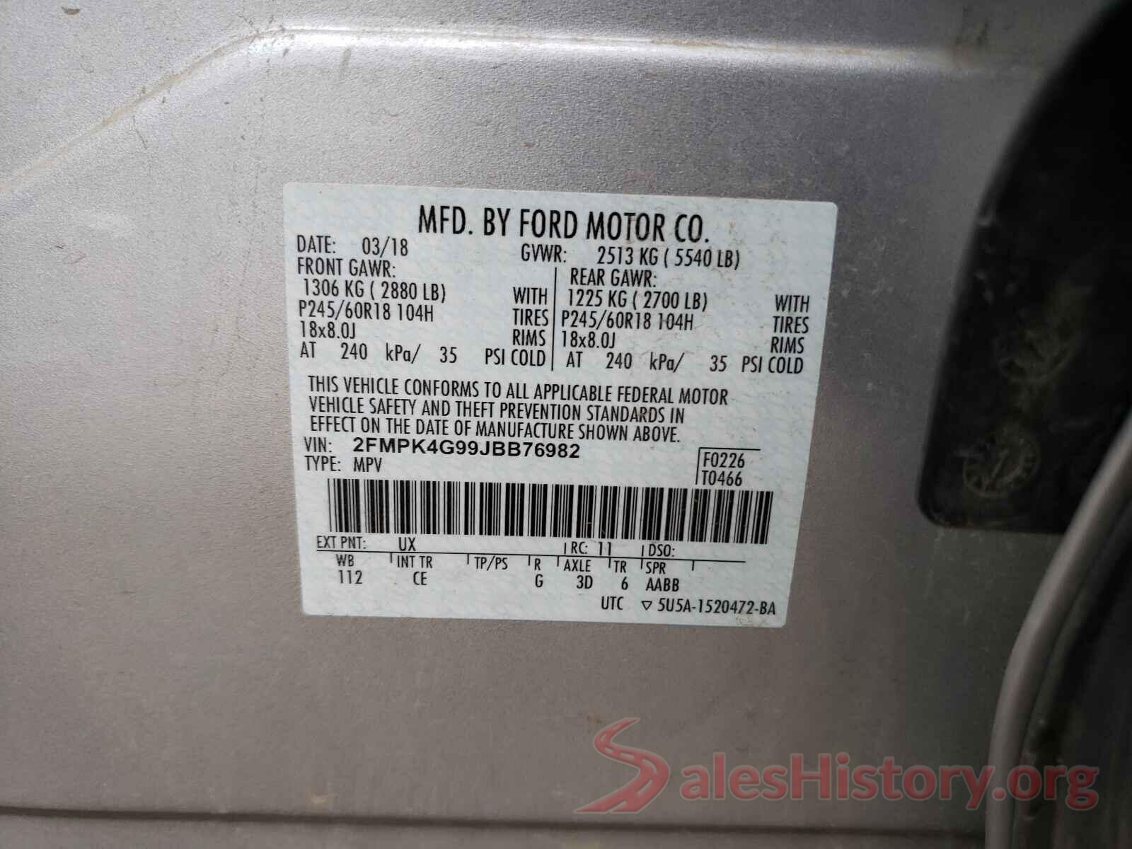 2FMPK4G99JBB76982 2018 FORD EDGE