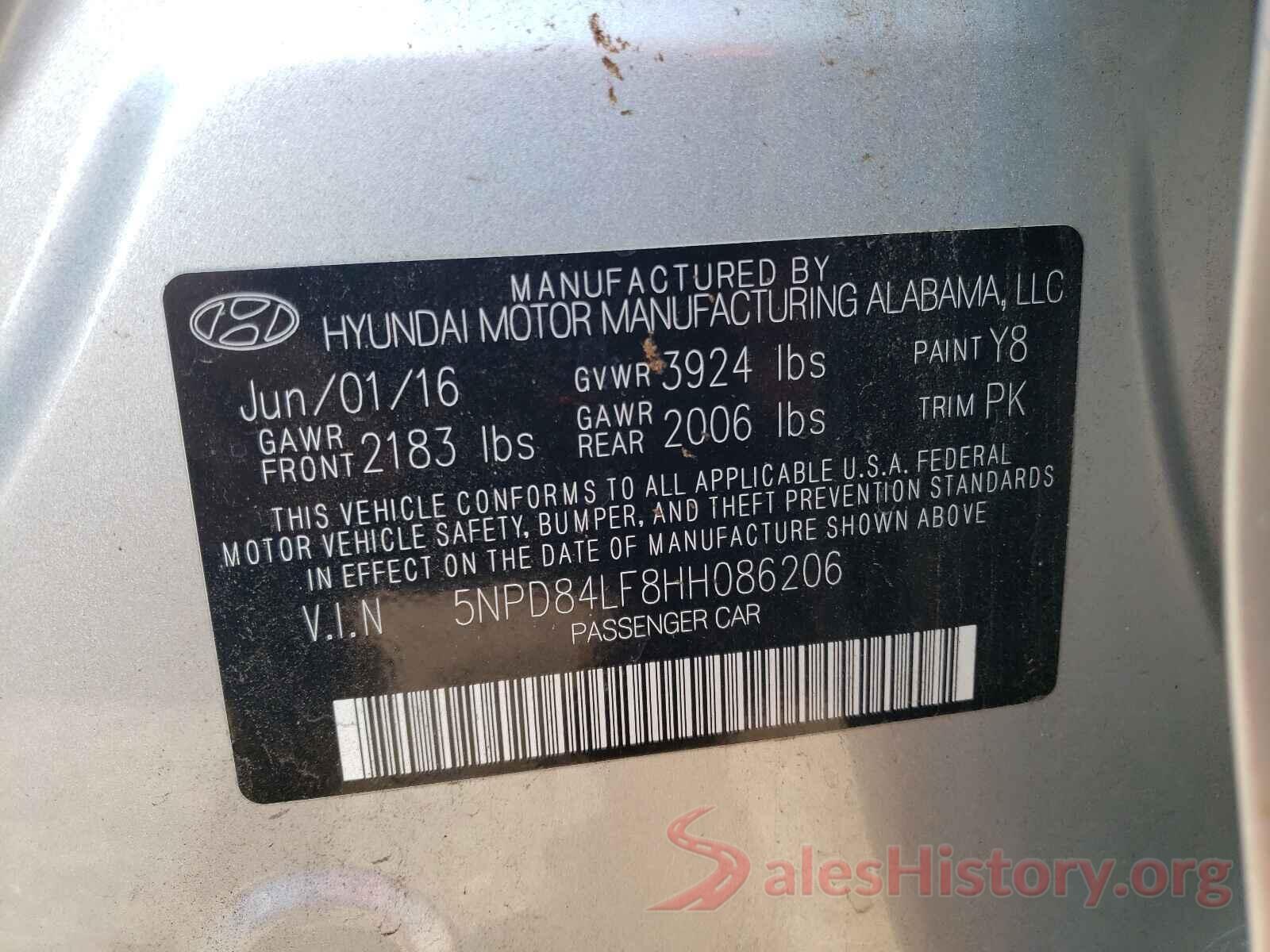 5NPD84LF8HH086206 2017 HYUNDAI ELANTRA