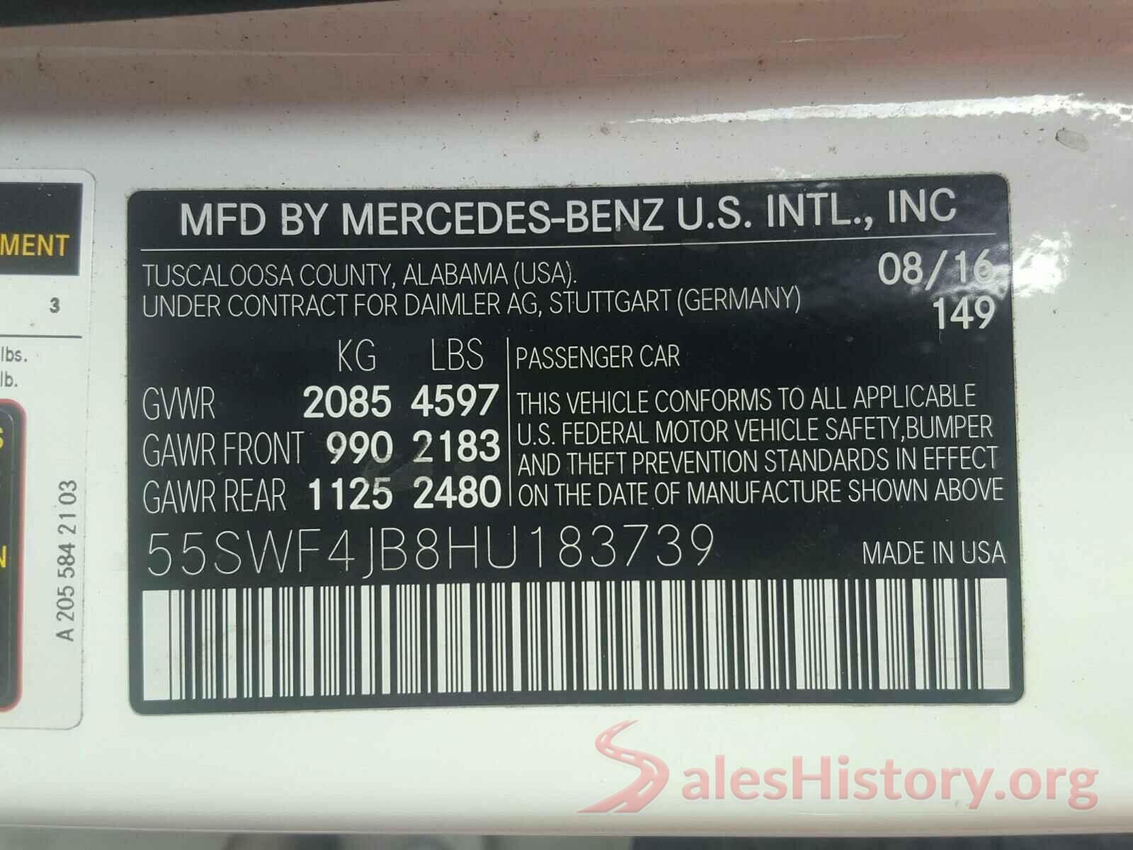 55SWF4JB8HU183739 2017 MERCEDES-BENZ C CLASS