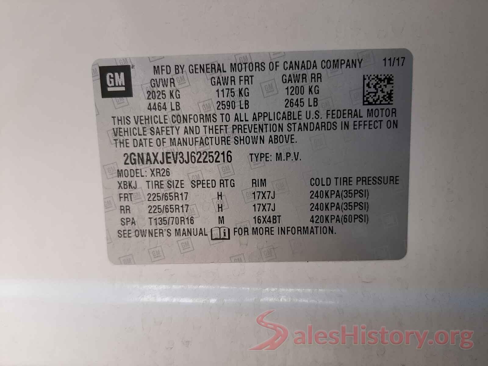 2GNAXJEV3J6225216 2018 CHEVROLET EQUINOX