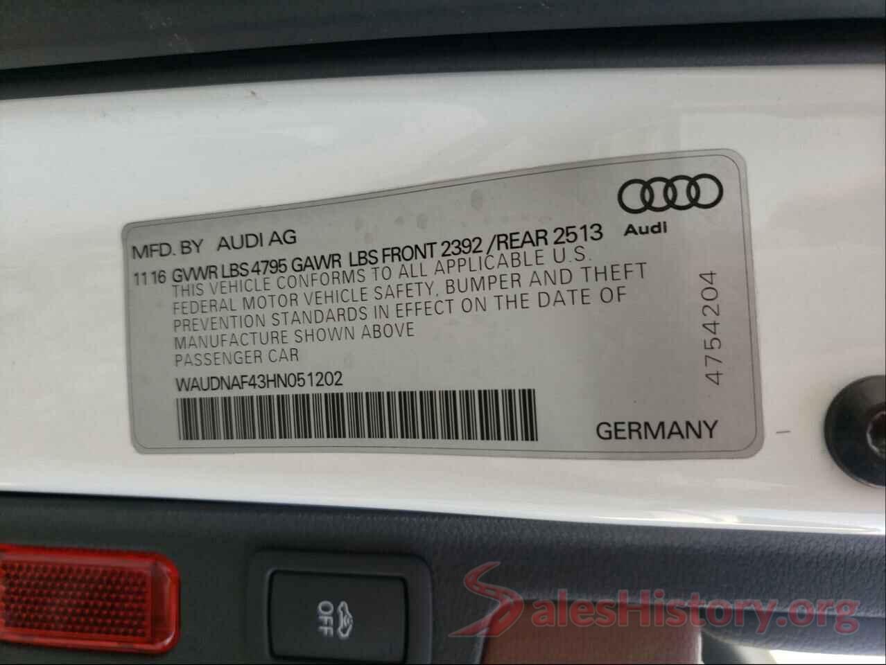 WAUDNAF43HN051202 2017 AUDI A4