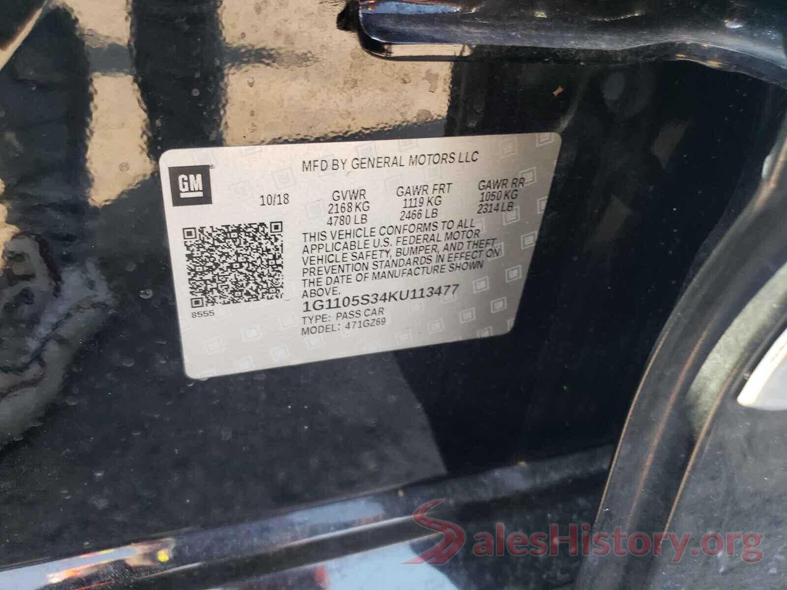 1G1105S34KU113477 2019 CHEVROLET IMPALA