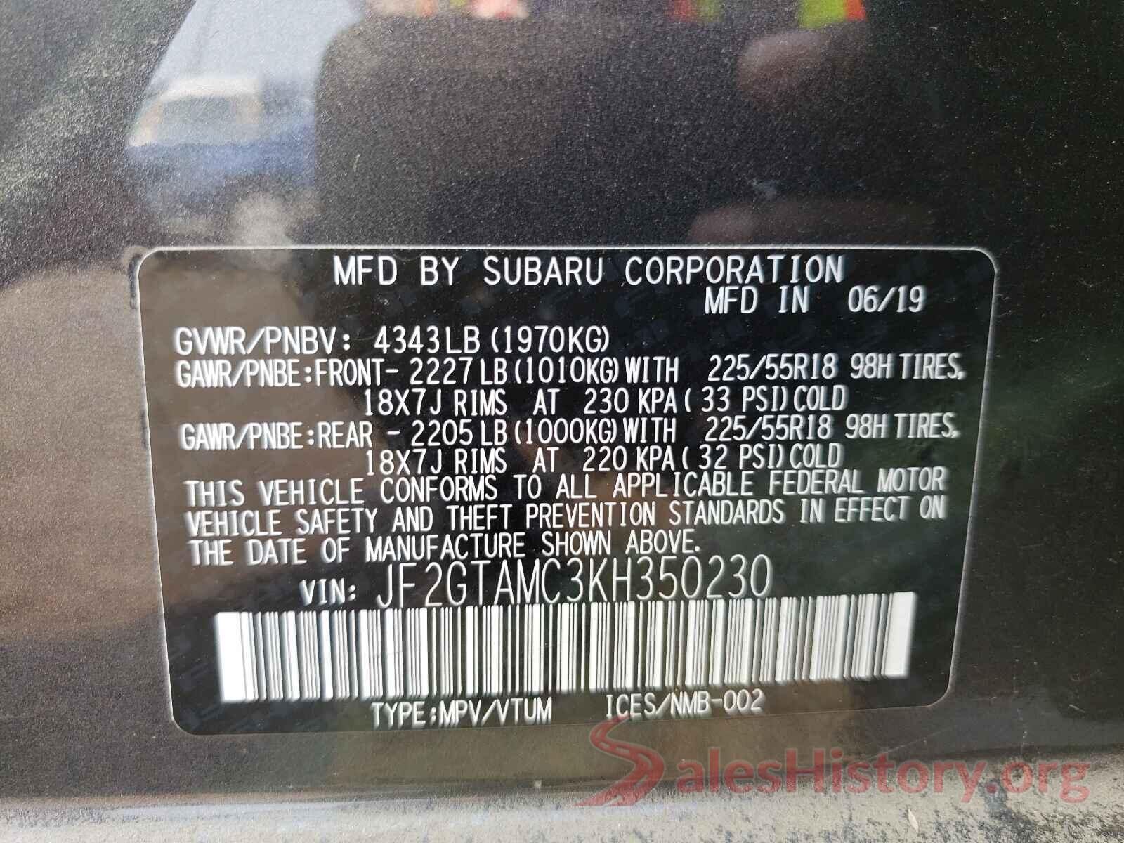 JF2GTAMC3KH350230 2019 SUBARU CROSSTREK