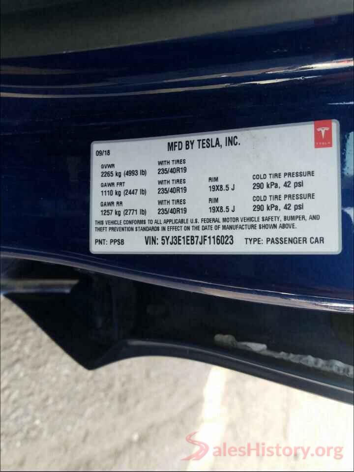 5YJ3E1EB7JF116023 2018 TESLA MODEL 3