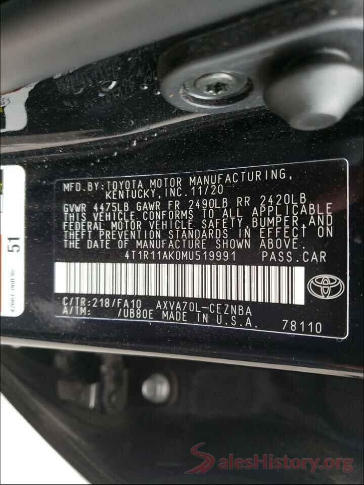 4T1R11AK0MU519991 2021 TOYOTA CAMRY