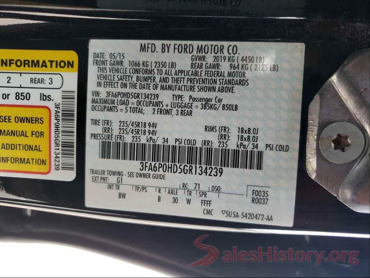 3FA6P0HD5GR134239 2016 FORD FUSION