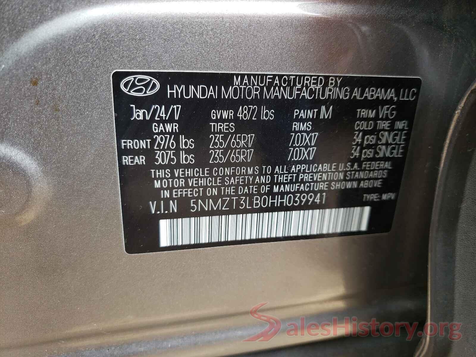 5NMZT3LB0HH039941 2017 HYUNDAI SANTA FE