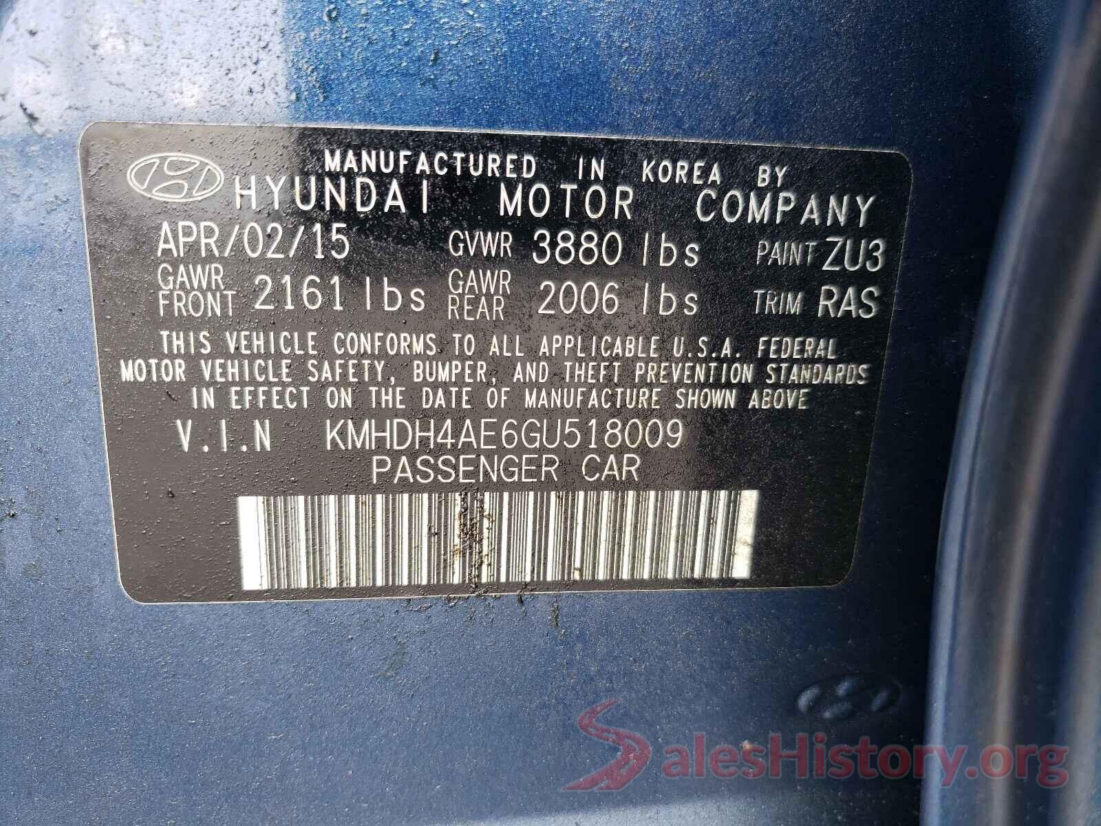 KMHDH4AE6GU518009 2016 HYUNDAI ELANTRA