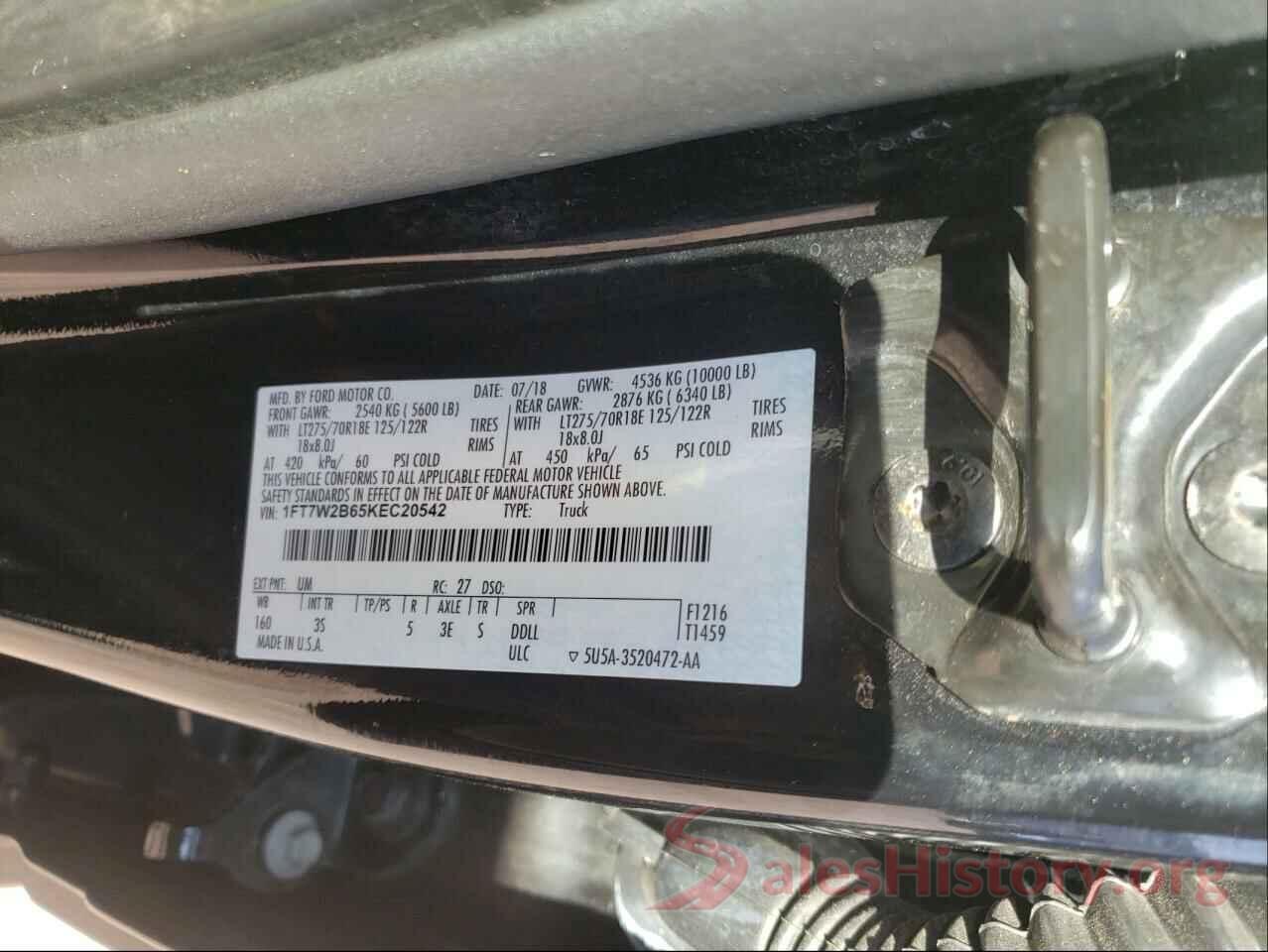 1FT7W2B65KEC20542 2019 FORD F250