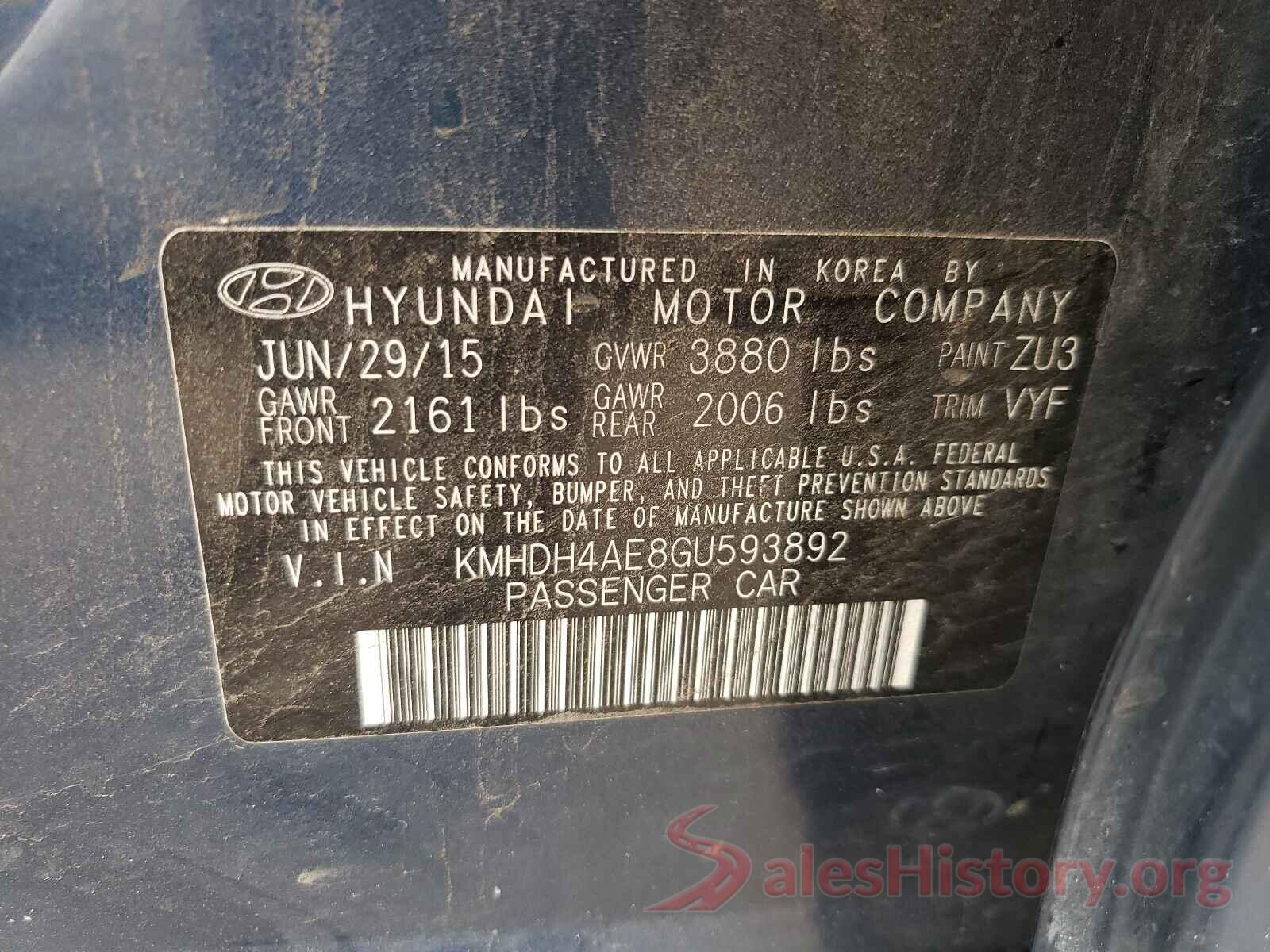 KMHDH4AE8GU593892 2016 HYUNDAI ELANTRA