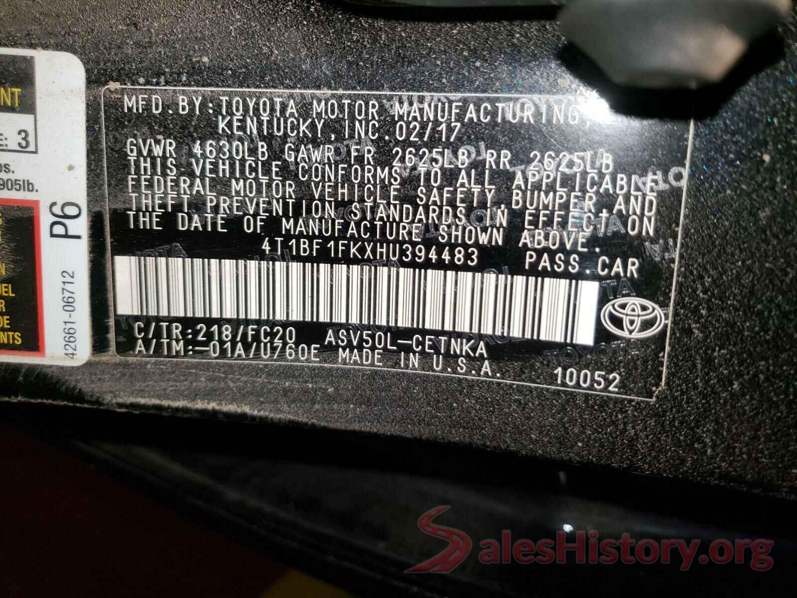 4T1BF1FKXHU394483 2017 TOYOTA CAMRY