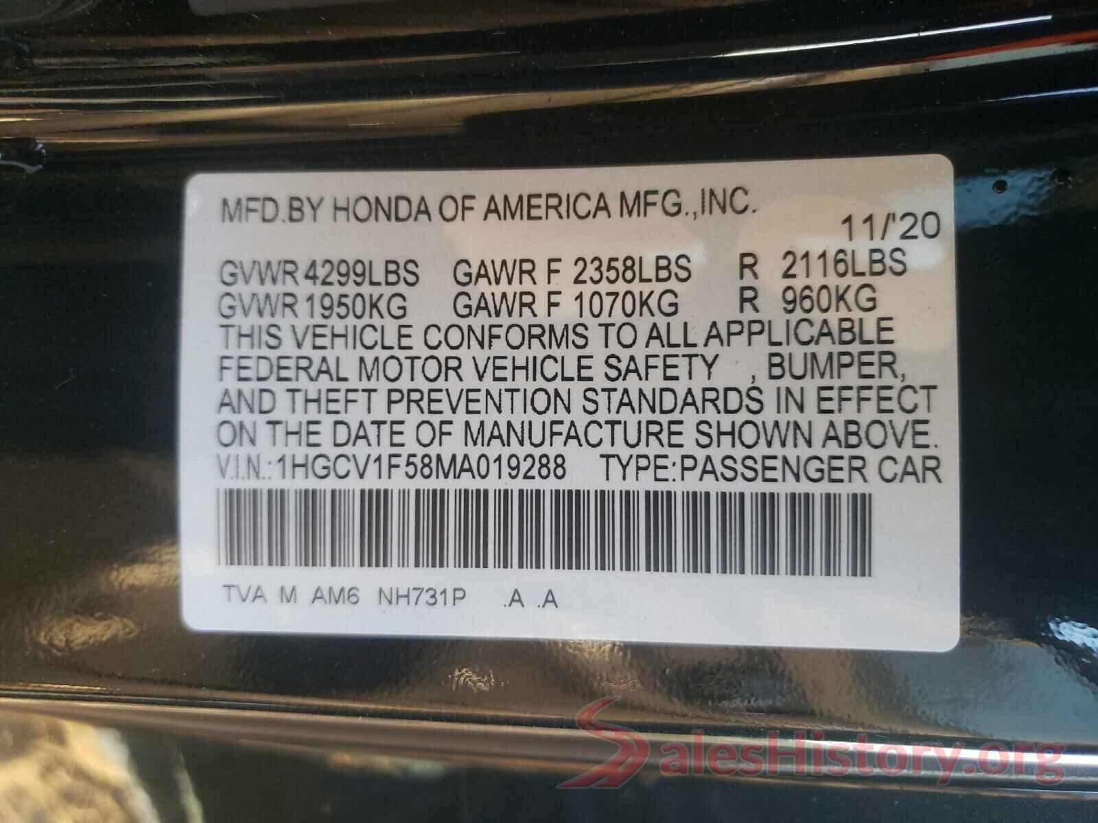 1HGCV1F58MA019288 2021 HONDA ACCORD