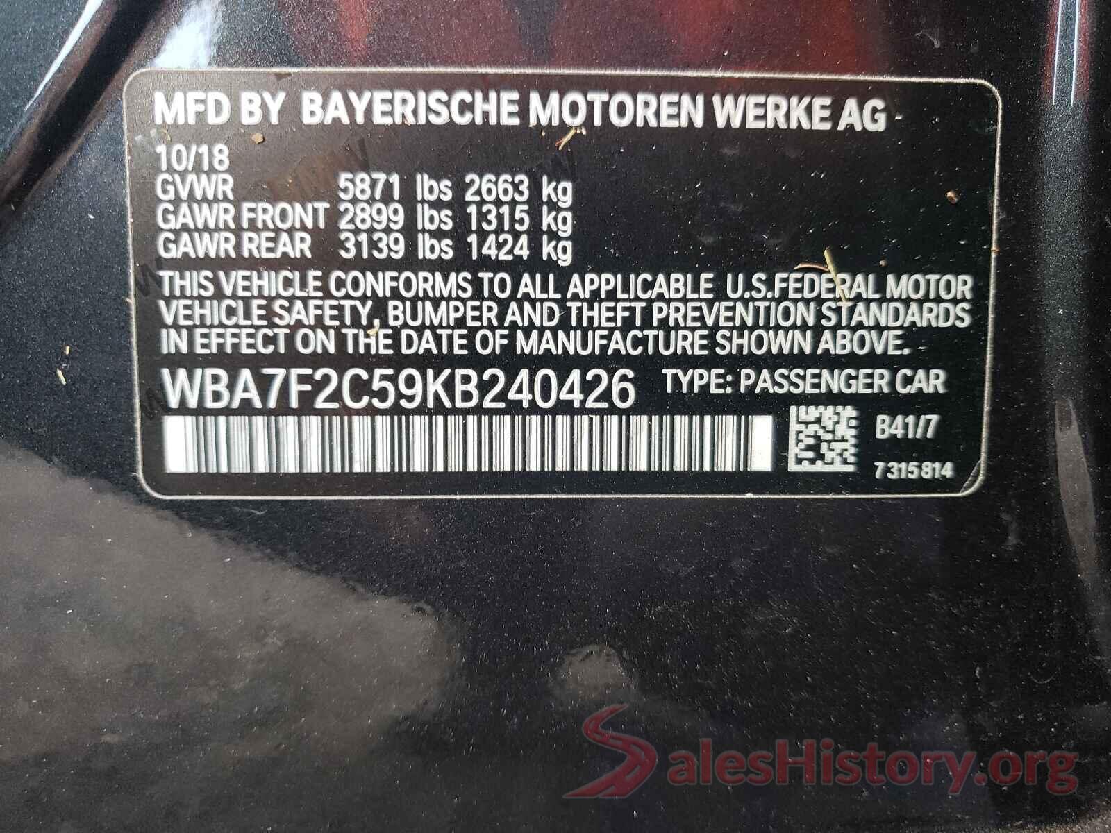 WBA7F2C59KB240426 2019 BMW 7 SERIES