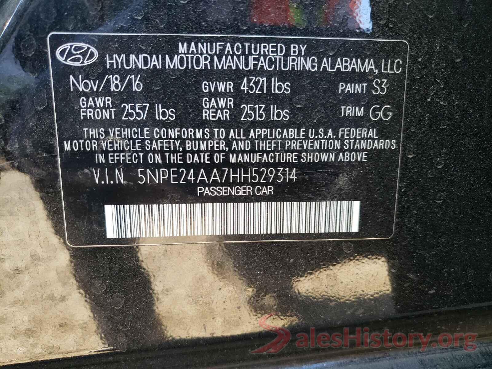 5NPE24AA7HH529314 2017 HYUNDAI SONATA