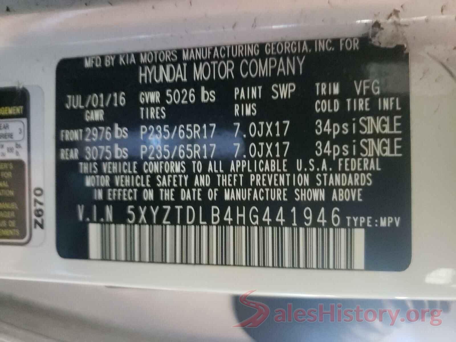 5XYZTDLB4HG441946 2017 HYUNDAI SANTA FE