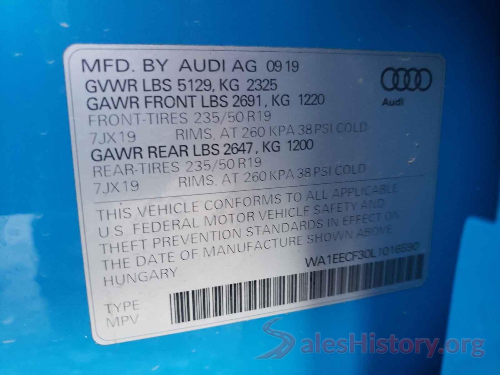 WA1EECF30L1016590 2020 AUDI Q3