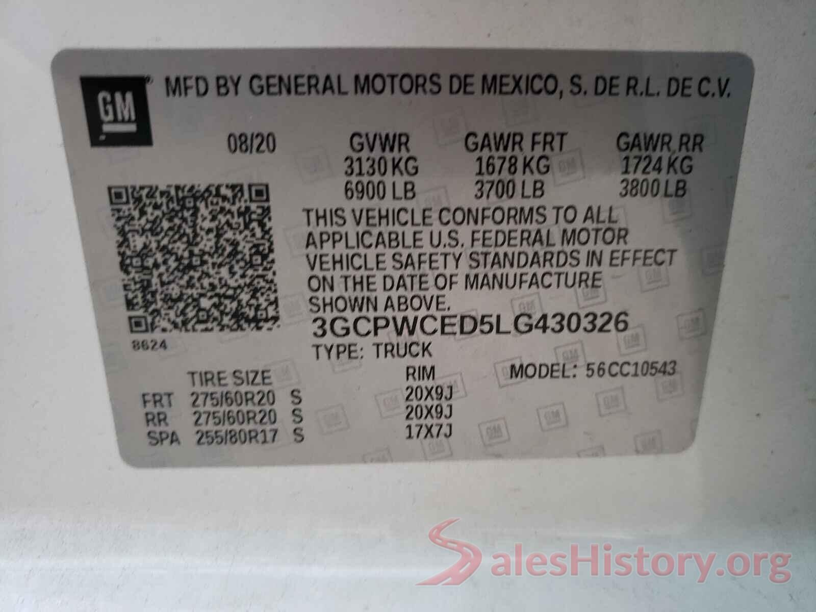 3GCPWCED5LG430326 2020 CHEVROLET SILVERADO