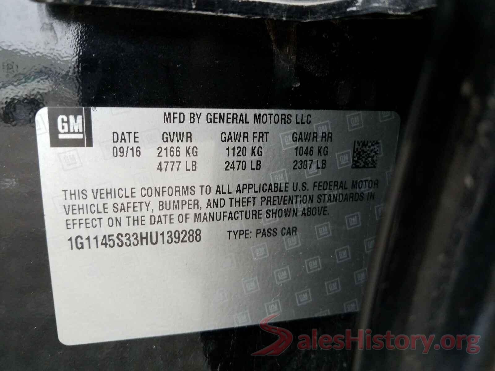 1G1145S33HU139288 2017 CHEVROLET IMPALA