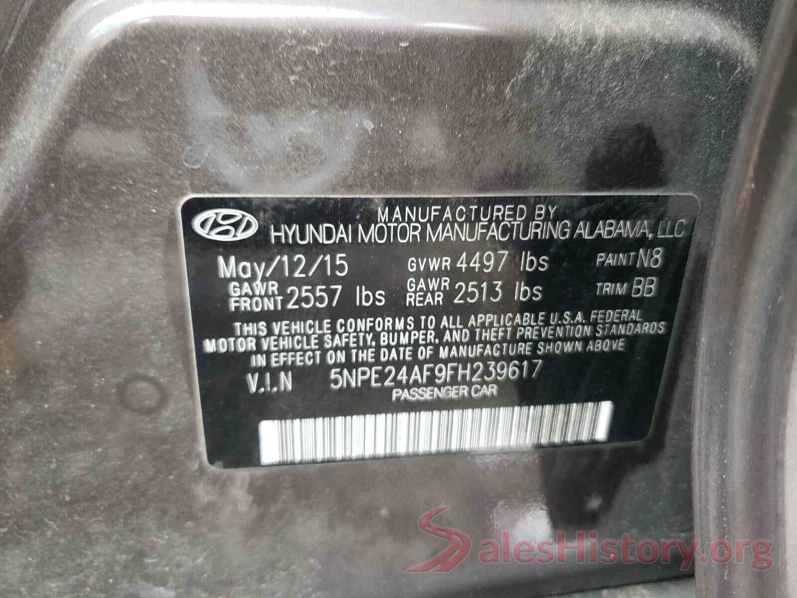 5NPE24AF9FH239617 2015 HYUNDAI SONATA