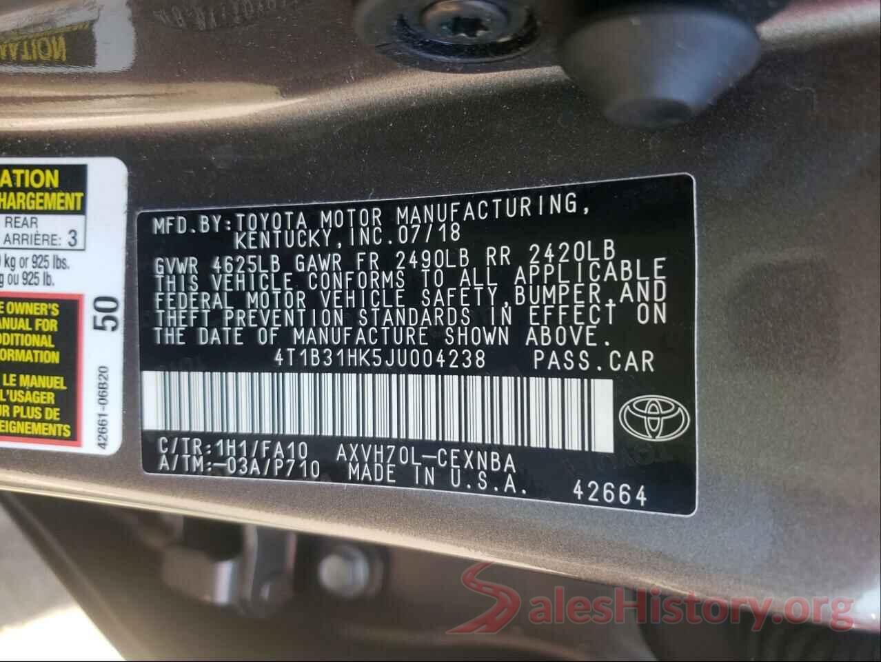 4T1B31HK5JU004238 2018 TOYOTA CAMRY