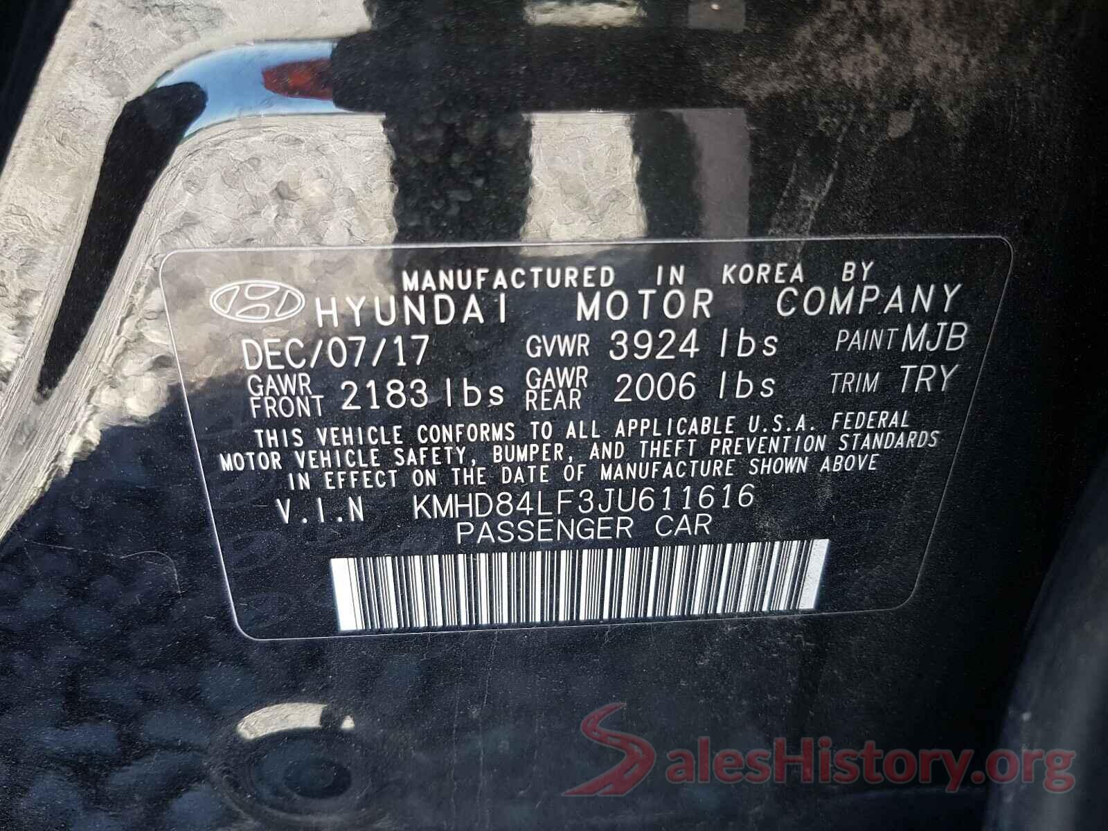 KMHD84LF3JU611616 2018 HYUNDAI ELANTRA