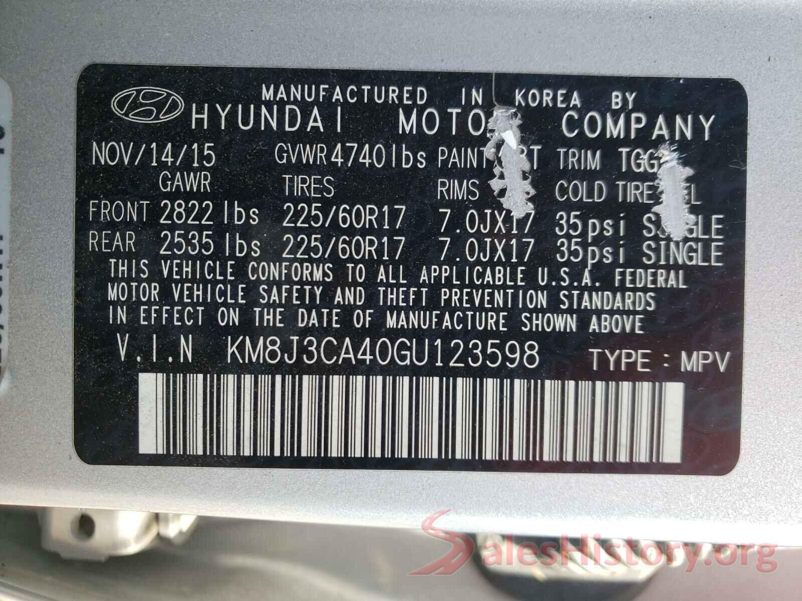 KM8J3CA40GU123598 2016 HYUNDAI TUCSON