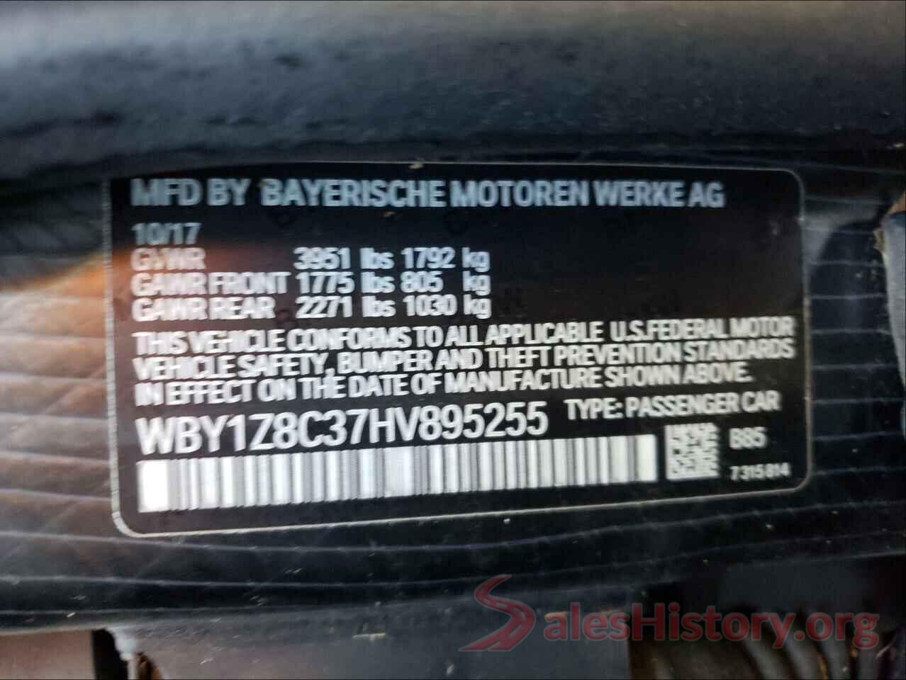 WBY1Z8C37HV895255 2017 BMW I SERIES