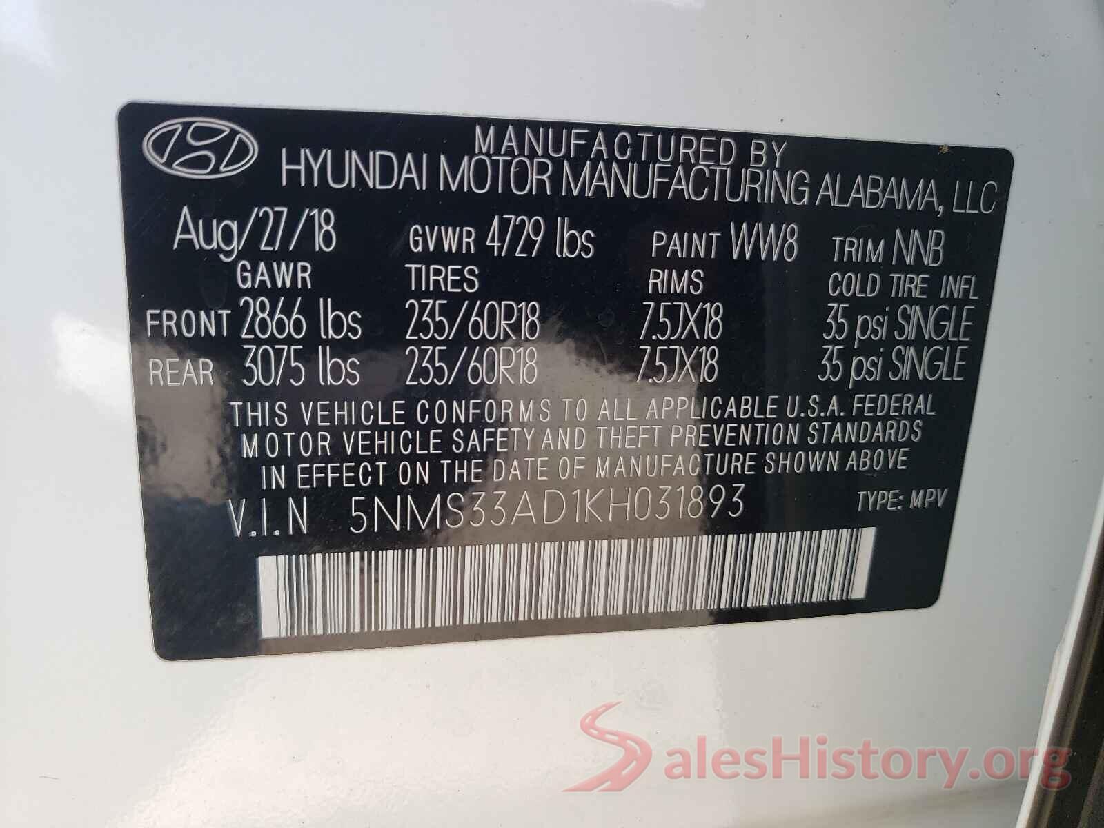 5NMS33AD1KH031893 2019 HYUNDAI SANTA FE