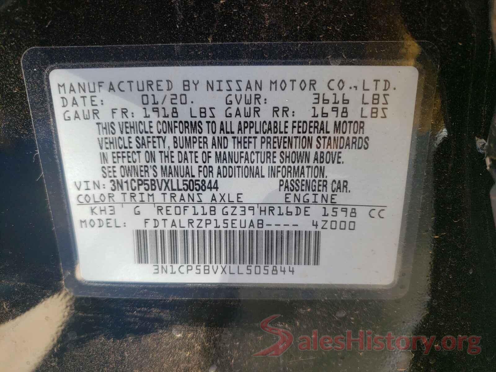 3N1CP5BVXLL505844 2020 NISSAN KICKS