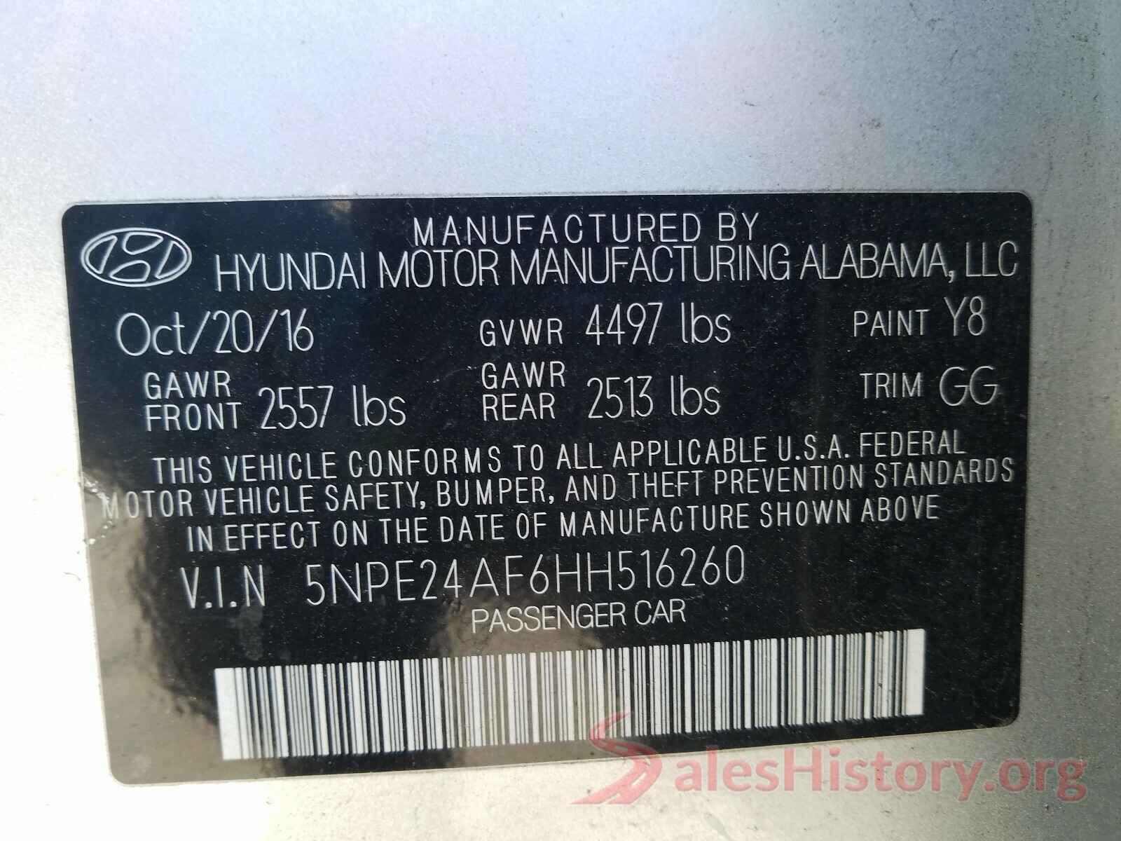 5NPE24AF6HH516260 2017 HYUNDAI SONATA