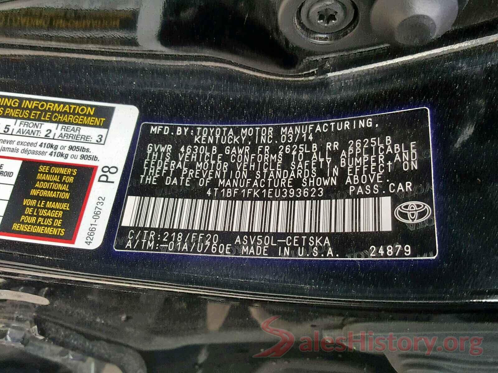 4T1BF1FK1EU393623 2014 TOYOTA CAMRY